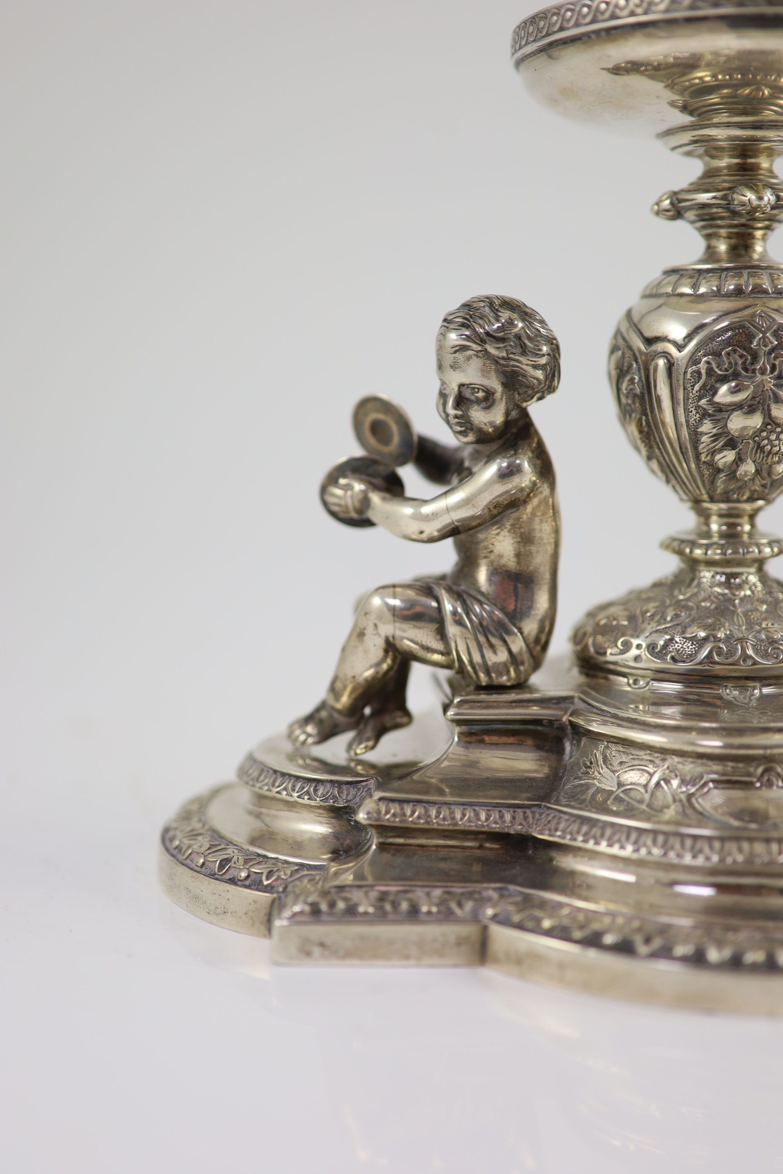 A Victorian silver centrepiece (lacking trumpet)
